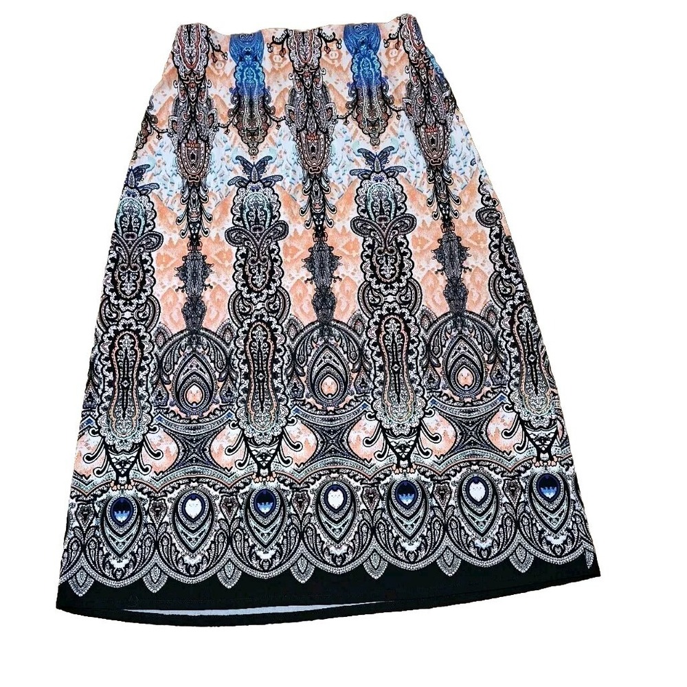 ECI New York Womens Paisley Skirt Extra‎ Large Orange Black Maxi Boho Peasant